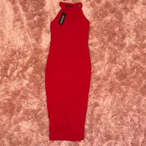 Red Boohoo Midi Dress - Size 8 - NWT